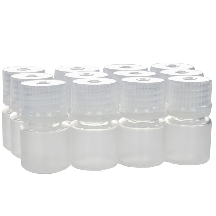 Eisco - Pack of 12, 8mL Narrow Mouth Polypropylene Reagent Bottles with Polypropylene Caps, Autoclavable, Translucent, Non-Sterile, Leak-Proof, 0-135°C Temperature Range, Ideal for Lab Storage and Transport