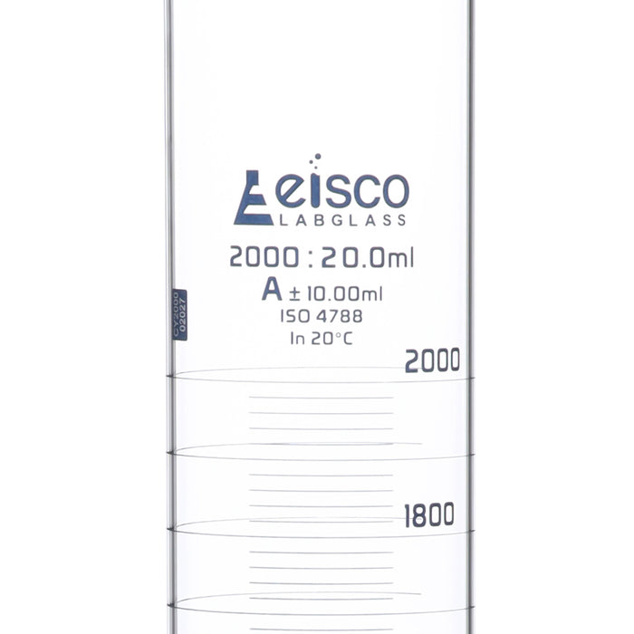 Graduated Cylinder, 2000ml - Class A - Blue Graduations, Hexagonal Base