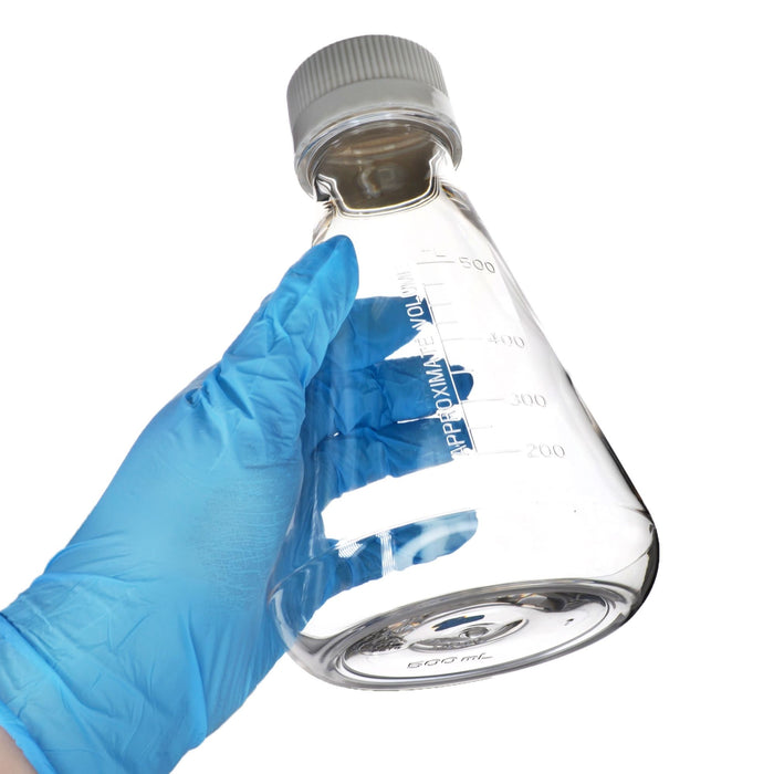 Eisco - Pack of 12, 500mL Sterile PETG Erlenmeyer Flasks, Non-Vented, Flat Bottom, Lab-Grade, Gamma Sterilized, USP Class VI, Ideal for Cell Culture, Biopharmaceutical Processing, Chemical Storage