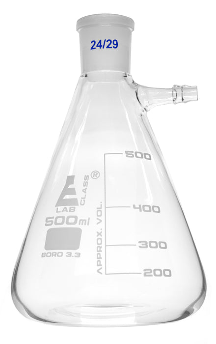 Buchner Filtering Flask, 500ml - Socket Size 24/29 -  Interchangeable Joint - Side Arm - Borosilicate Glass - Eisco Labs