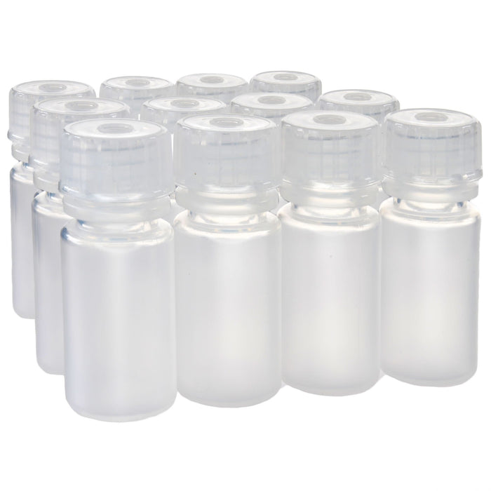 Eisco - Pack of 12, 4mL Narrow Mouth Polypropylene Reagent Bottles with Polypropylene Caps, Autoclavable, Translucent, Non-Sterile, Leak-Proof, 0-135°C Temperature Range, Ideal for Lab Storage and Transport