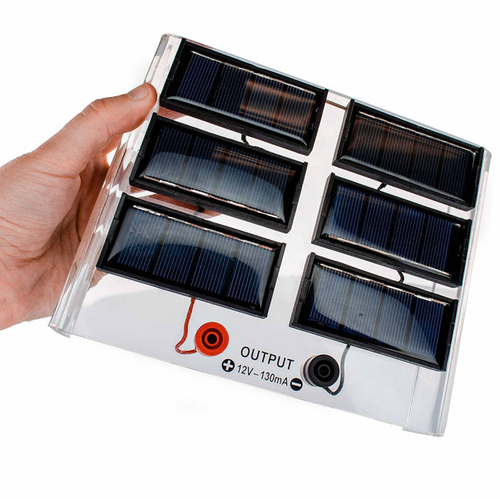 Eisco - Solar Panel Array for Physics and Renewable Energy Experiments - 12V 130mA Output - Transparent Acrylic Base - Educational Solar Cell Demonstrator - Includes Lead Terminals for Circuit Experiments
