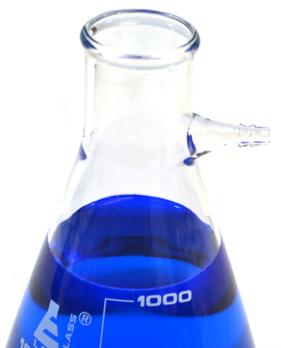 Filtering Flask, 1000ml - Borosilicate Glass - Conical Shape, with Integral Side Arm - White Graduations - Eisco Labs