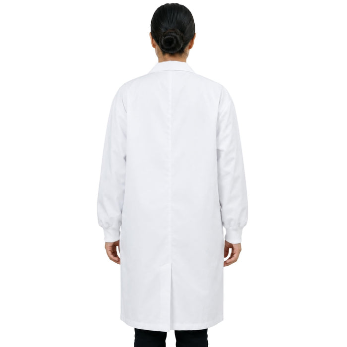 Eisco Adult Medium Professional Grade Poly-Cotton Lab Coat with Ribbed Cuffs, 10 Pack – Durable Snap Front Laboratory Coat, 3 Pockets, Machine Washable, White