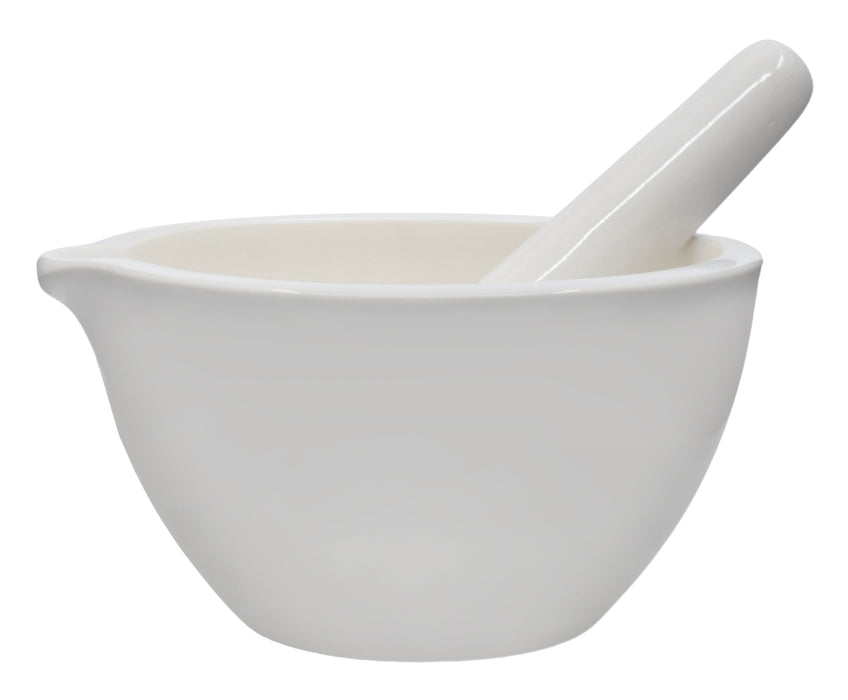 Porcelain Mortar & Pestle Set, 50oz - Heavy Duty Pattern - Unglazed Grinding Surface