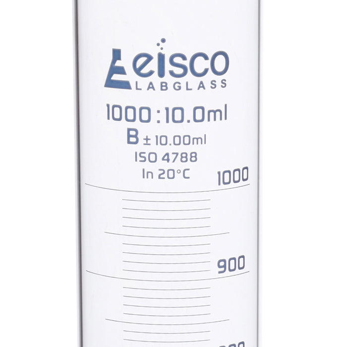 Graduated Cylinder, 1000ml - Class B - Blue Graduations, Hexagonal Base