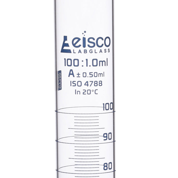 Graduated Cylinder, 100ml - Class A - Blue Graduations, Round Base