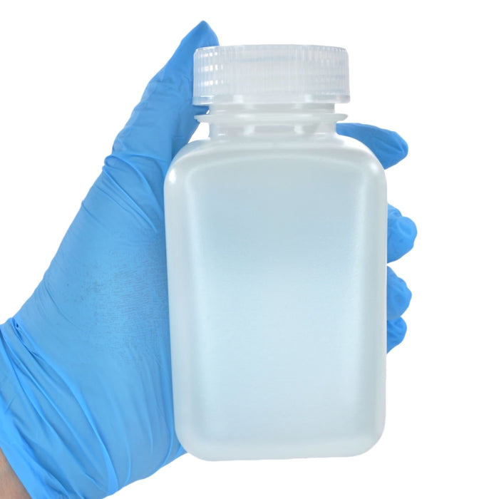 Eisco - Pack of 12, 250mL Square HDPE Reagent Bottles with Wide Mouth Polypropylene Caps, Translucent, Non-Sterile, Chemical Resistant, Leak-Proof, -100°C to 120°C, Ideal for Lab and Industrial Use