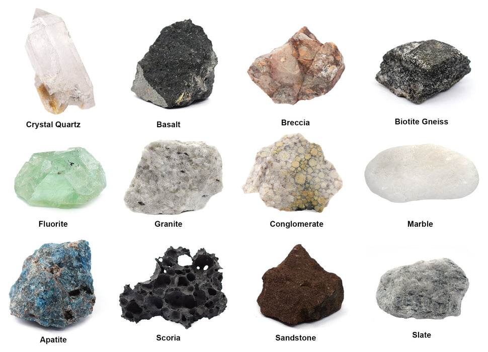 Tech Cut Rock & Mineral Kit, Set of 12 Specimens - Includes Storage Box and Identification Card