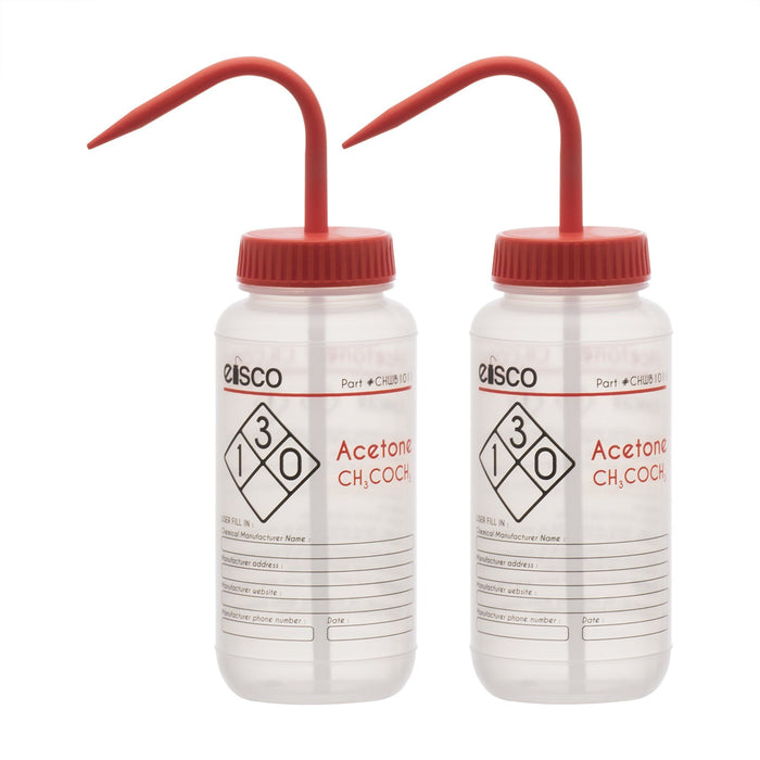 2PK Performance Plastic Wash Bottle, Acetone, 500 ml - Labeled (2 Color)