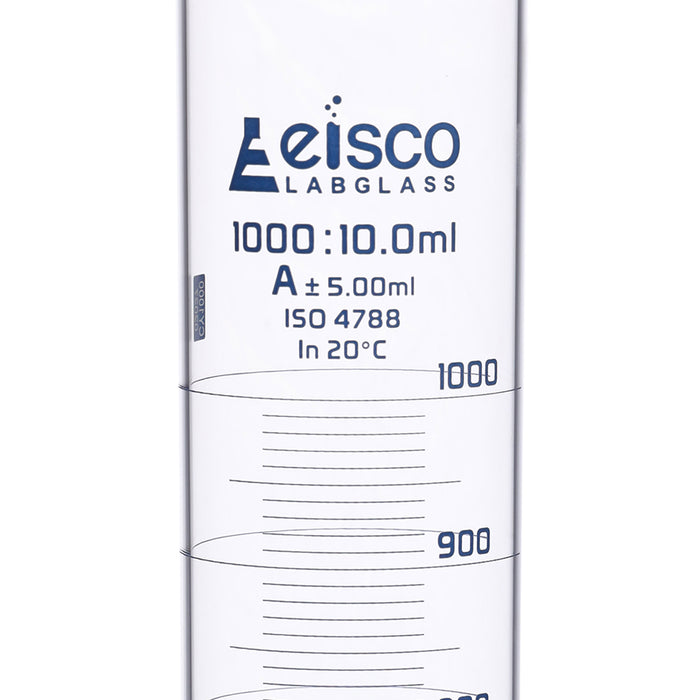Graduated Cylinder, 1000ml - Class A - Blue Graduations, Round Base