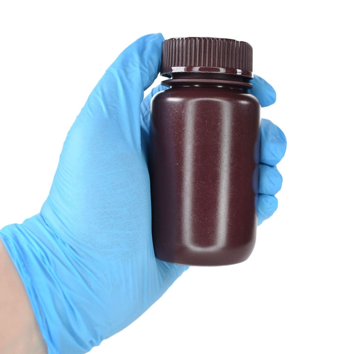 Eisco - Bulk Pack of 500, 125mL Wide Mouth Amber HDPE Reagent Bottles with Polypropylene Caps, Non-Sterile, Leak-Proof, Chemical-Resistant, UV Light Shielding for Labs, -100°C to 120°C