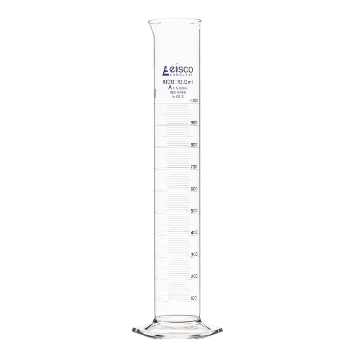 Graduated Cylinder, 1000ml - Class A - Blue Graduations, Hexagonal Base