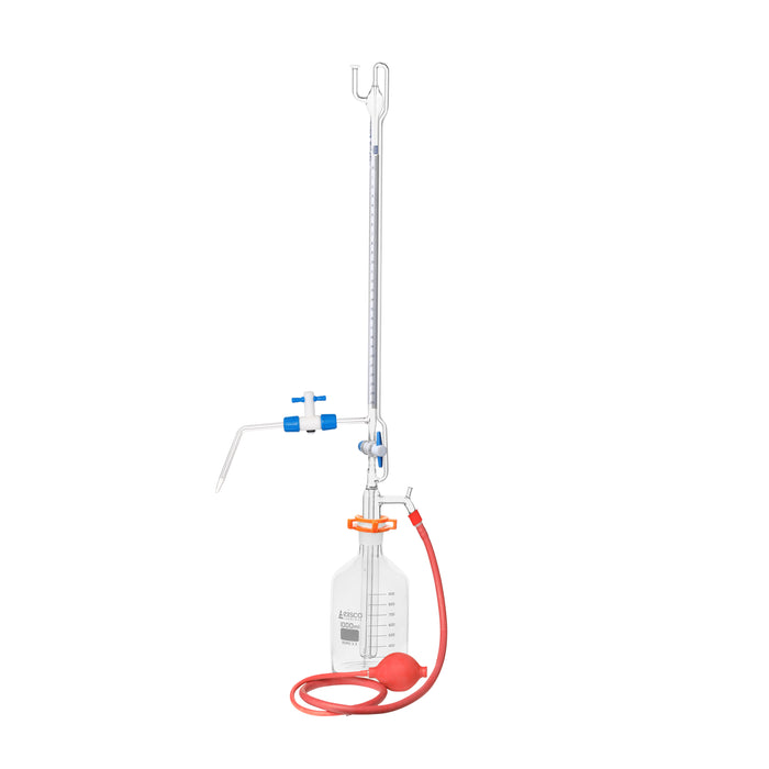 Automatic Zero Burette, 25ml - Class A - 29/32 Joint Size - 0.05±ml Tolerance, 0.10ml Sub. Divisions - 2000ml Reservoir Capacity - With Intermediate Stopcock & Schellbach Stripe - Eisco Labs