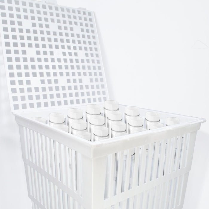 Eisco - Polypropylene Test Tube Basket with Cover, 9x9x9 Inches - Autoclavable, Durable, Non-Corrosive Storage Basket for Laboratory Use