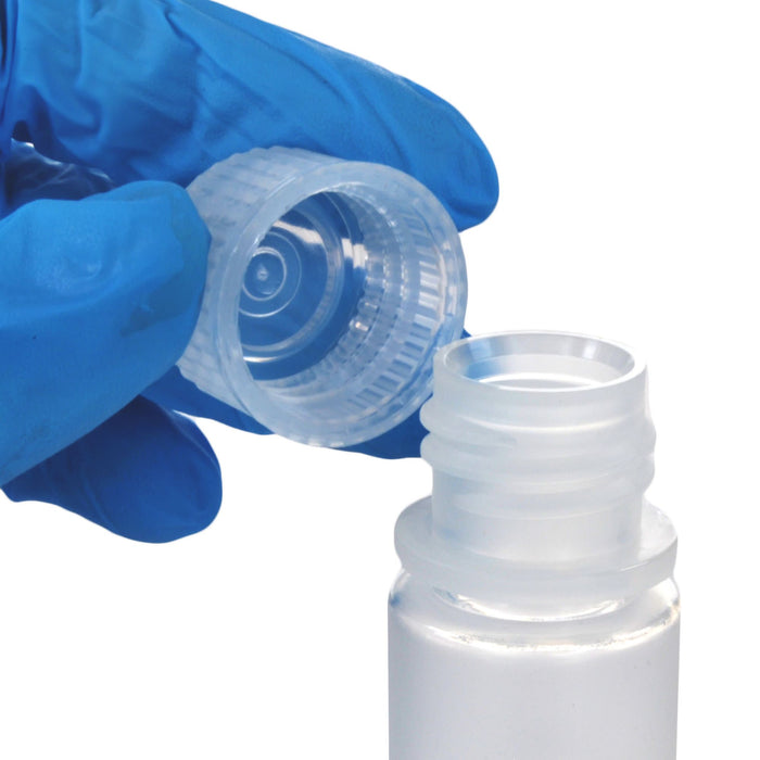 Eisco - Pack of 12, 8mL Narrow Mouth Polypropylene Reagent Bottles with Polypropylene Caps, Autoclavable, Translucent, Non-Sterile, Leak-Proof, 0-135°C Temperature Range, Ideal for Lab Storage and Transport