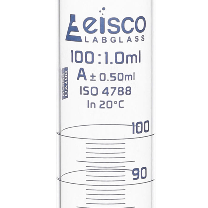 Graduated Cylinder, 100ml - Class A - Blue Graduations, Hexagonal Base