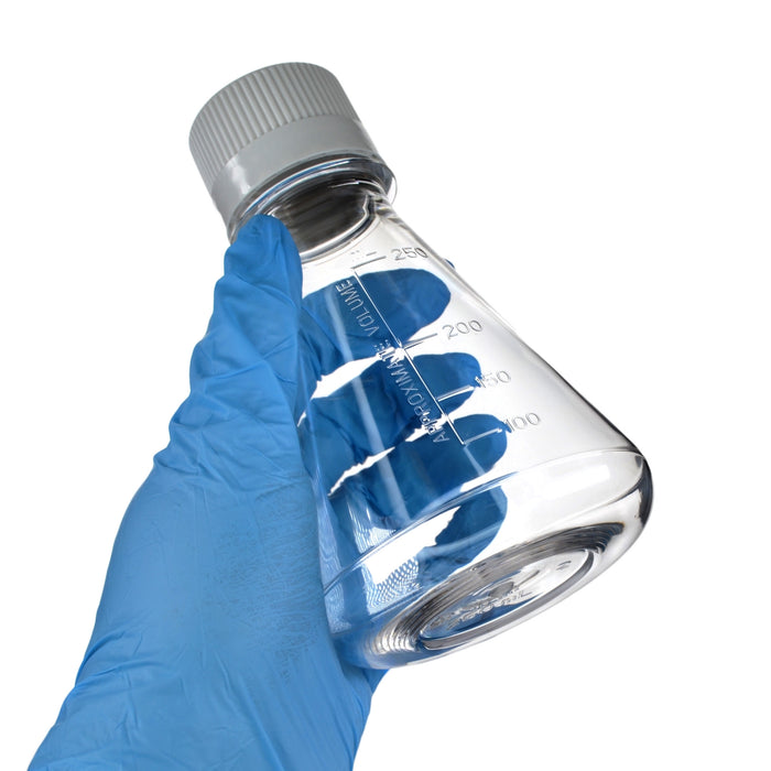 Eisco - Pack of 1, 250mL Sterile PETG Erlenmeyer Flask, Vented, Flat Bottom, Lab-Grade, Gamma Sterilized, USP Class VI, Ideal for Cell Culture, Biopharmaceutical Processing, Chemical Storage