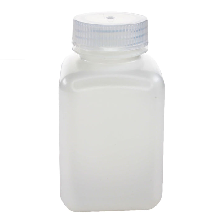 Eisco - Pack of 12, 250mL Square HDPE Reagent Bottles with Wide Mouth Polypropylene Caps, Translucent, Non-Sterile, Chemical Resistant, Leak-Proof, -100°C to 120°C, Ideal for Lab and Industrial Use
