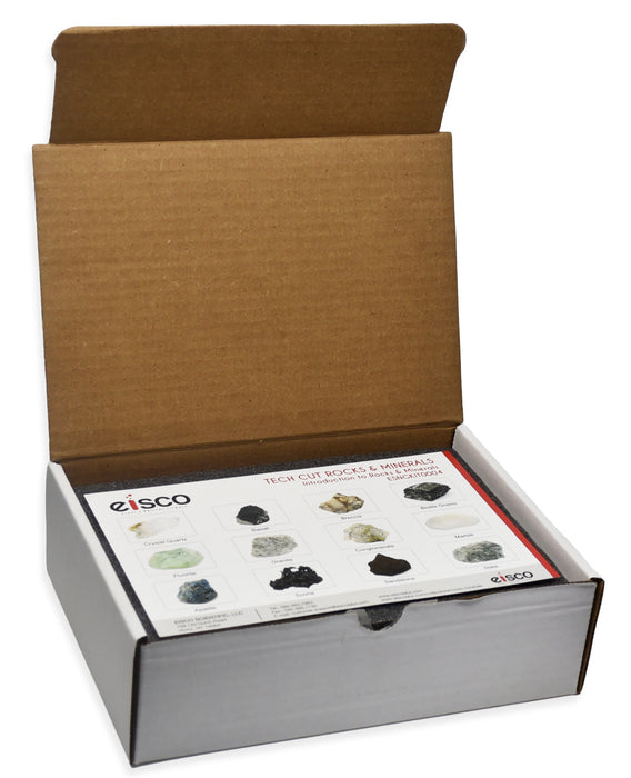 Tech Cut Rock & Mineral Kit, Set of 12 Specimens - Includes Storage Box and Identification Card