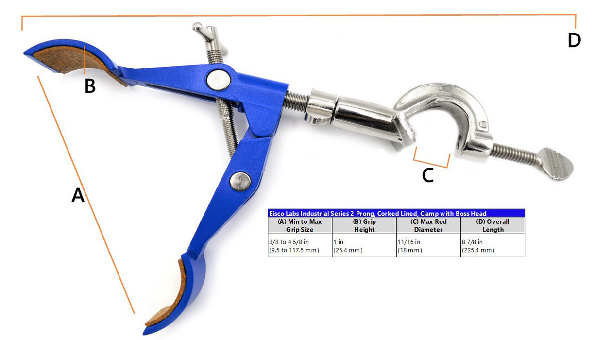 2 Prong Burette Clamp on Swivel Bosshead - 4.3" Max Opening