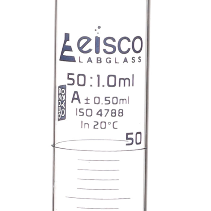 Graduated Cylinder, 50ml - Class A - Blue Graduations, Hexagonal Base