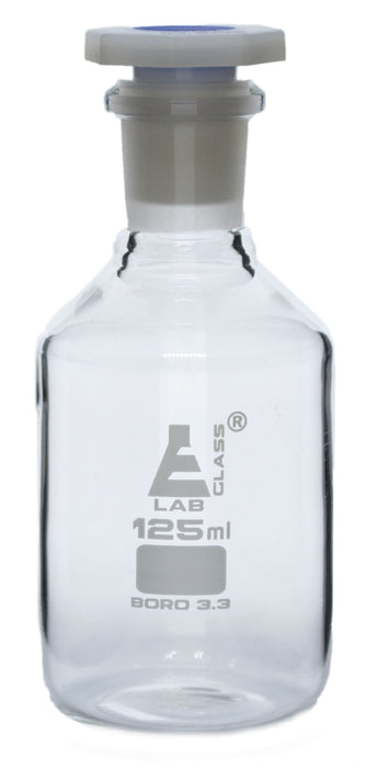 125mL (4.2oz) Glass Reagent Bottle with Acid Proof Polypropylene Stopper, Borosilicate 3.3 Glass - Eisco Labs