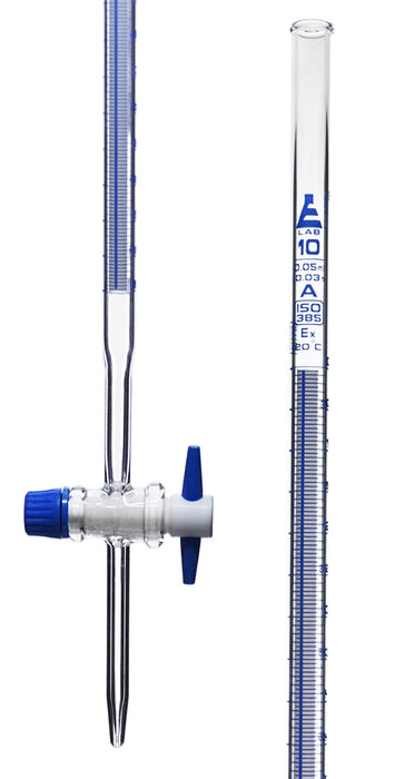 Schellbach Burette, 10mL - Class A - PTFE Stopcock - Blue Graduations - Borosilicate Glass