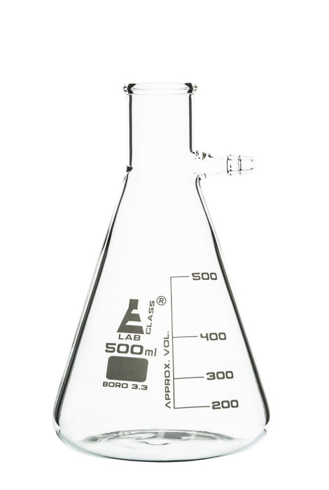 Filtering Flask, 500ml - Borosilicate Glass - Conical Shape, with Integral Side Arm - White Graduations - Eisco Labs