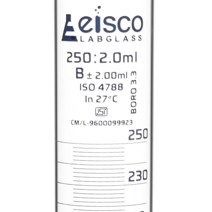 Graduated Cylinder, 250ml - Class B - Blue Graduations, Hexagonal Base