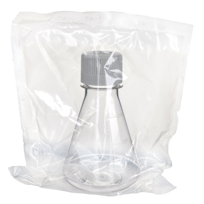 Eisco - Pack of 1, 250mL Sterile PETG Erlenmeyer Flask, Vented, Flat Bottom, Lab-Grade, Gamma Sterilized, USP Class VI, Ideal for Cell Culture, Biopharmaceutical Processing, Chemical Storage