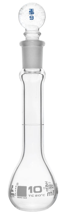 Volumetric Flask, 10ml - Class A, ASTM - Tolerance Â±0.020 ml - Glass Stopper -  Single, White Graduation - Eisco Labs