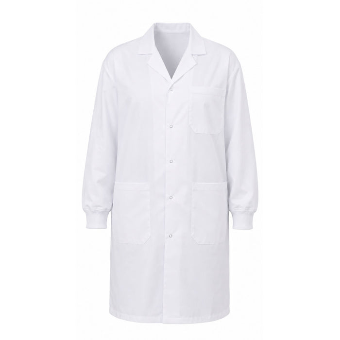 Eisco Adult XL Professional Grade Poly-Cotton Lab Coat with Ribbed Cuffs – Durable Snap Front Laboratory Coat, 3 Pockets, Machine Washable, White
