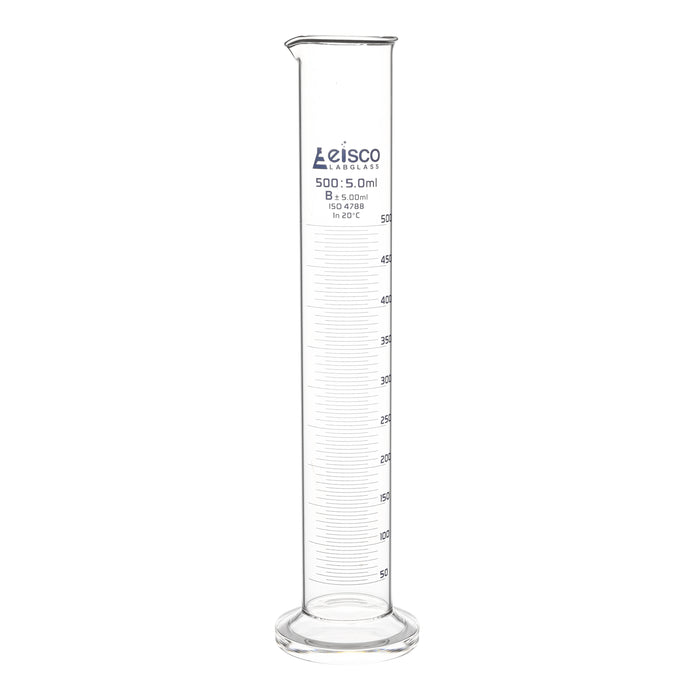 Graduated Cylinder, 500ml - Class B - Blue Graduations, Round Base