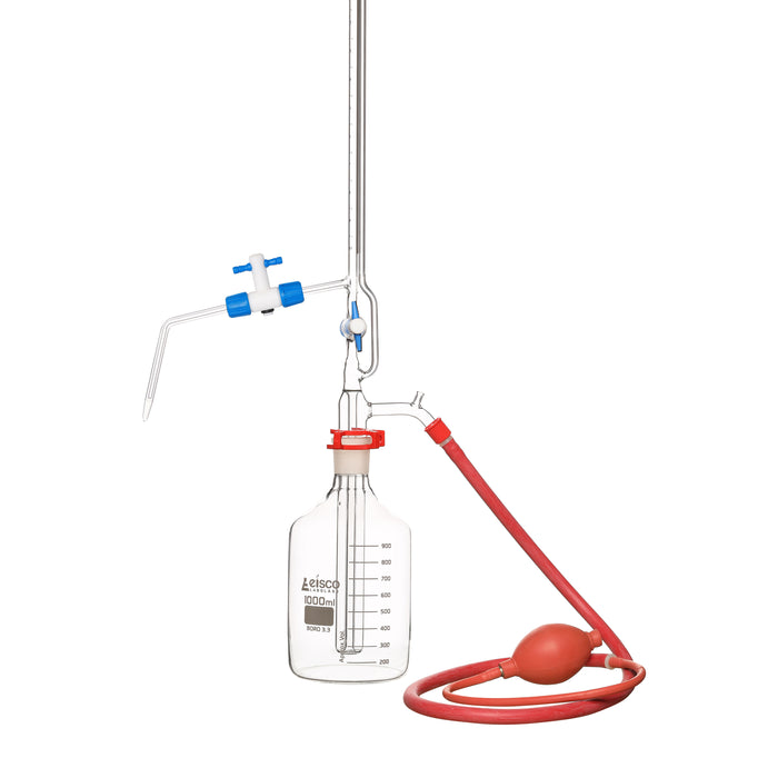 Automatic Zero Burette, 10ml - Class B - 29/32 Joint Size - 0.05±ml Tolerance, 0.05ml Sub. Divisions - 1000ml Reservoir Capacity - With Intermediate Stopcock & Schellbach Stripe - Eisco Labs