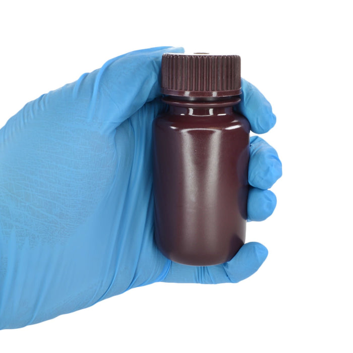 Eisco - Pack of 12, 60mL Wide Mouth Amber HDPE Reagent Bottles with Polypropylene Caps, Non-Sterile, Leak-Proof, Chemical-Resistant, UV Light Shielding for Lab Use, -100°C to 120°C, Ideal for Light-Sensitive Storage
