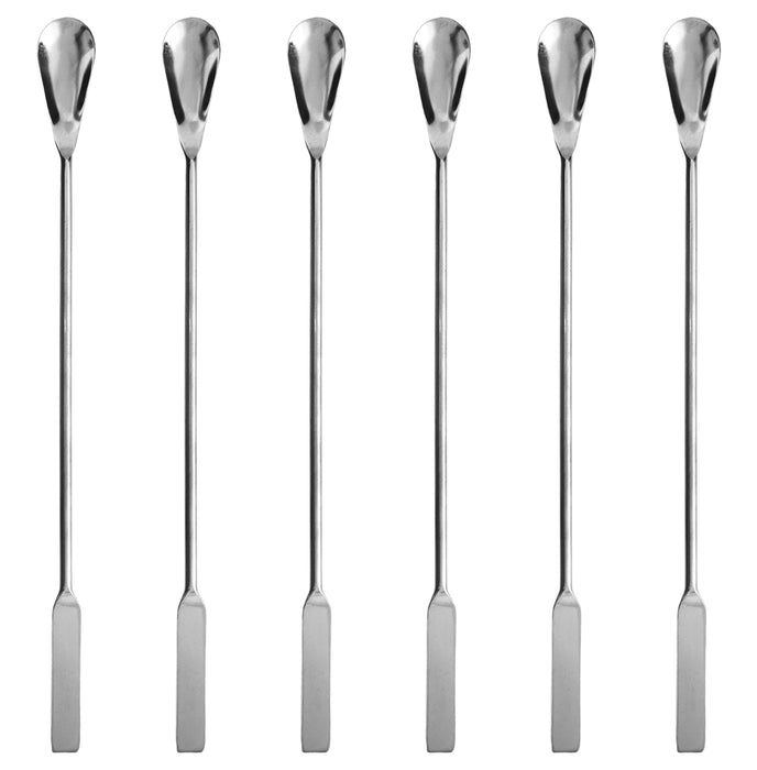 6PK Lab Spatula Spoon, 9" - Stainless Steel - Flat End & Scoop End