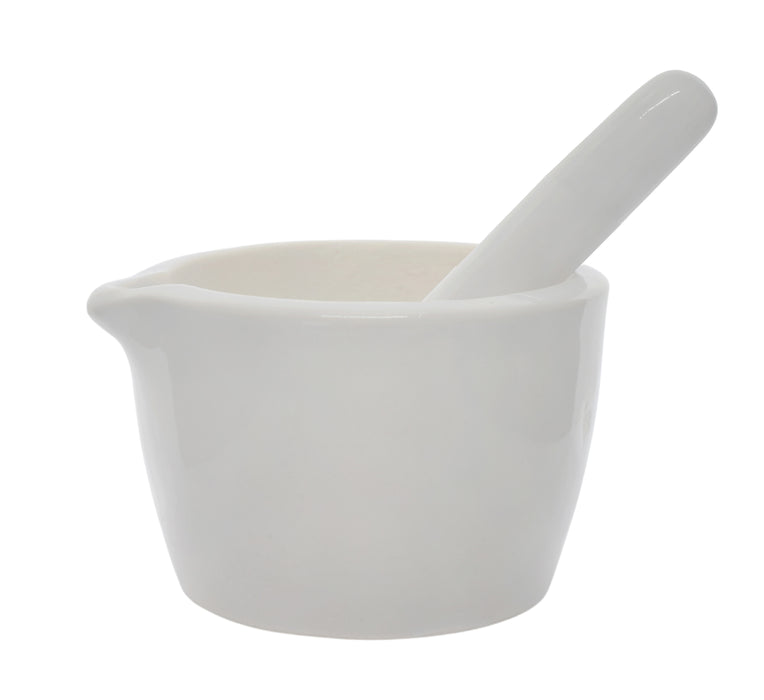 Porcelain Mortar & Pestle Set, 5oz - Heavy Duty Pattern - Unglazed Grinding Surface