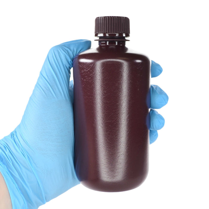 Eisco - Pack of 12 250mL Narrow Mouth Amber HDPE Reagent Bottles with Polypropylene Caps, Non-Sterile, Light-Sensitive Storage, -100 to 120°C Temperature Range, Leak-Proof Tested, Lab Sample Containers