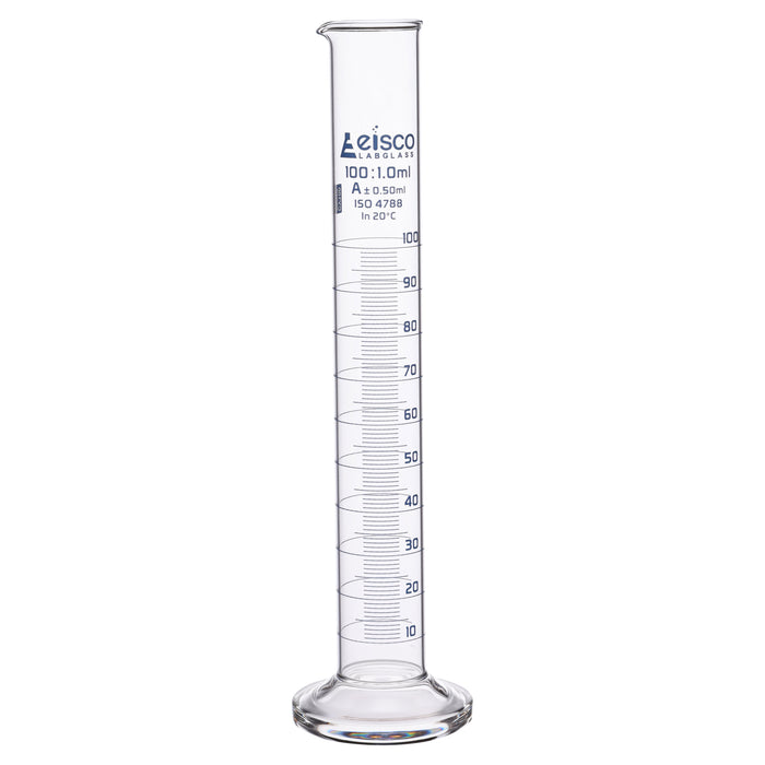 Graduated Cylinder, 100ml - Class A - Blue Graduations, Round Base