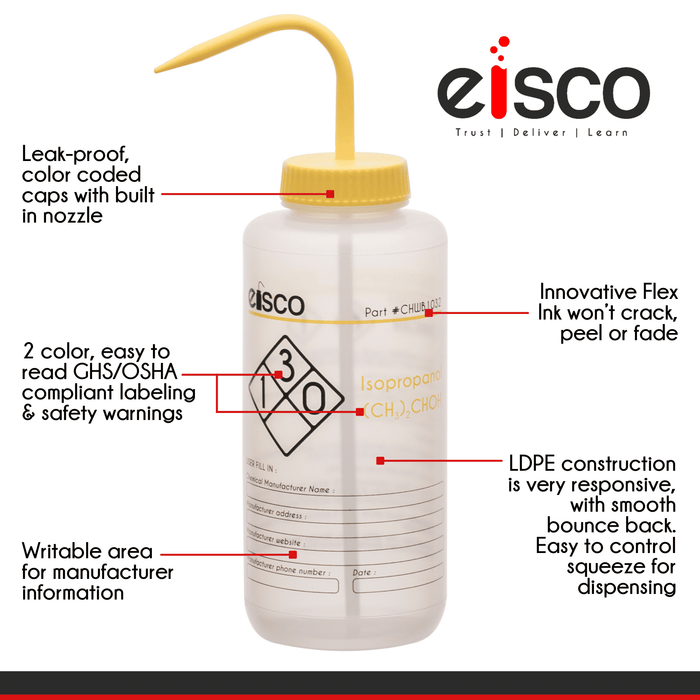 2PK Performance Plastic Wash Bottle, Isopropanol, 500 ml - Labeled (2 Color)