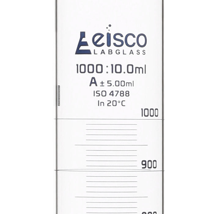 Graduated Cylinder, 1000ml - Class A - Blue Graduations, Hexagonal Base