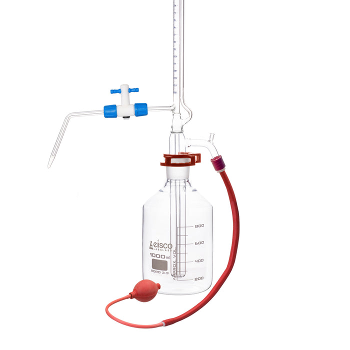 Automatic Zero Burette, 25ml - Class B - 29/32 Joint Size - 0.10±ml Tolerance, 0.10ml Sub. Divisions - 1000ml Reservoir Capacity - Eisco Labs