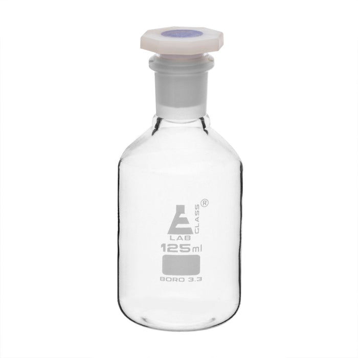 125mL (4.2oz) Glass Reagent Bottle with Acid Proof Polypropylene Stopper, Borosilicate 3.3 Glass - Eisco Labs