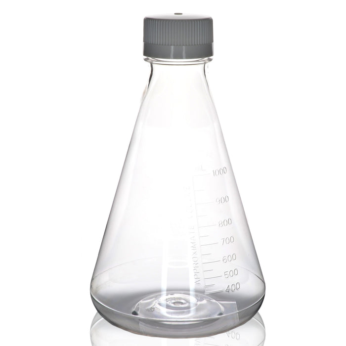 Eisco - Pack of 1, 1L Sterile PETG Erlenmeyer Flask, Non-Vented, Flat Bottom, Lab-Grade, Gamma Sterilized, USP Class VI, Ideal for Cell Culture, Biopharmaceutical Processing, Chemical Storage