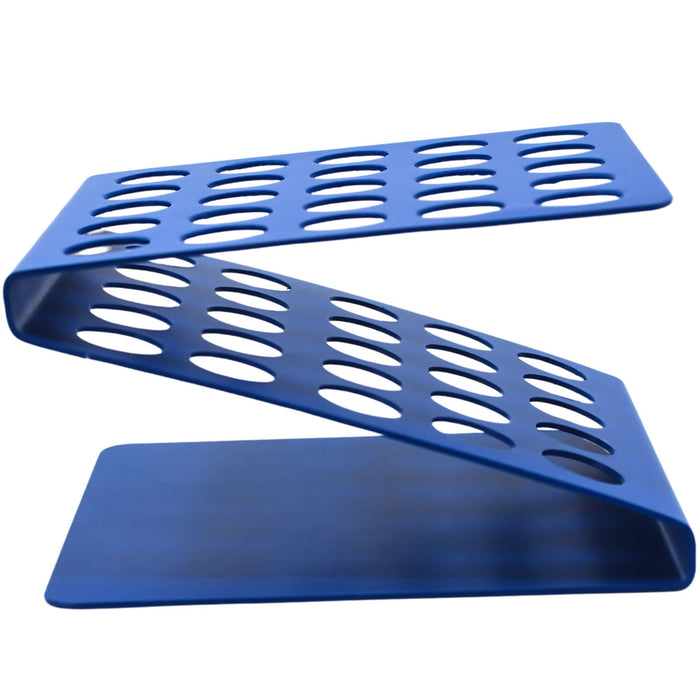 Z' Shape Aluminum Test Tube Stand with 25 Holes - Powder-Coated Blue Laboratory Rack - 17mm Diameter Holes for Secure Test Tube Support - Durable and Lightweight Design for Scientific Applications