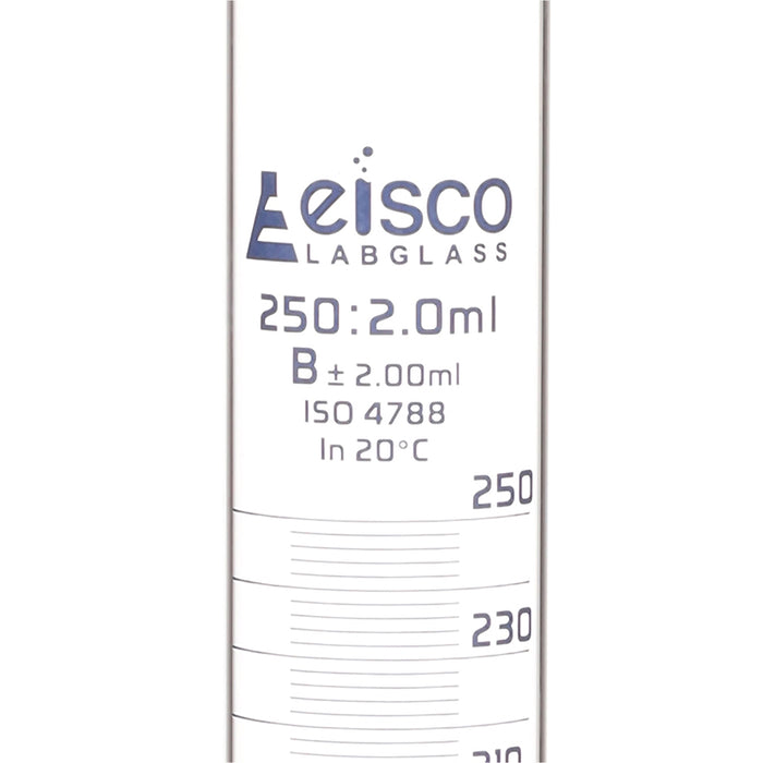 Graduated Cylinder, 250ml - Class B - Blue Graduations, Round Base