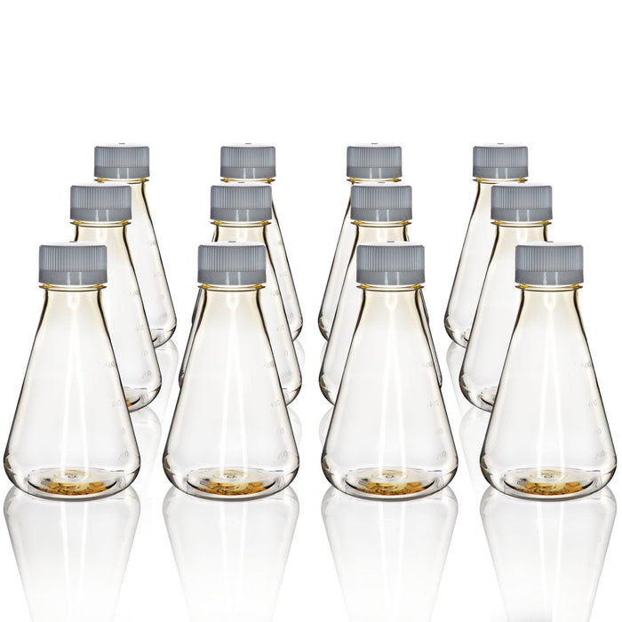 Eisco - Pack of 12, 500mL Sterile Polycarbonate Erlenmeyer Flasks, Non-Vented, Flat Bottom, Gamma Sterilized, USP Class VI, Lab-Grade, Chemical Storage, Cell Culture, Mixing