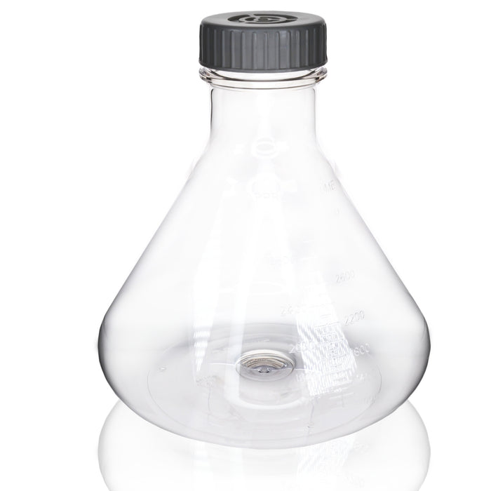 Eisco - Pack of 1, 3L Sterile PETG Erlenmeyer Flask, Vented, Flat Bottom, Lab-Grade, Gamma Sterilized, USP Class VI, Ideal for Cell Culture, Biopharmaceutical Processing, Chemical Storage