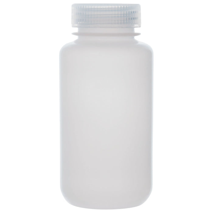 Eisco - 250mL Wide Mouth HDPE Reagent Bottles with Polypropylene Caps, Non-Sterile, Pack of 12, Translucent Leakproof Laboratory Containers, -100 to 120°C Temperature Range